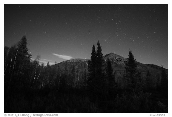 Tanalian Mountain at night. Lake Clark National Park (black and white)