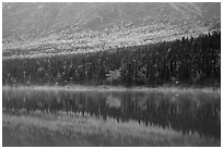 Reflections in turquoise waters, Kontrashibuna Lake. Lake Clark National Park ( black and white)