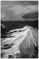 Aerial view of Iliamna Volcano and Cook Inlet. Lake Clark National Park ( black and white)