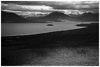 Aerial view of Lake Clark near Port Alsworth. Lake Clark National Park ( black and white)