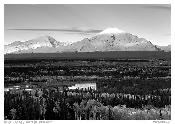 Mt Sanford and Mt Drum, late afternoon. Wrangell-St Elias National Park (black and white)