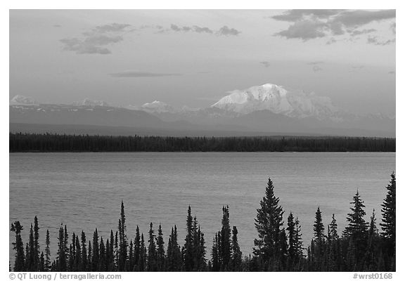 Mt Blackburn above Willow lake, sunset. Wrangell-St Elias National Park (black and white)