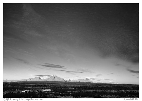 The Wrangell mountains seen from the west, sunset. Wrangell-St Elias National Park, Alaska, USA.