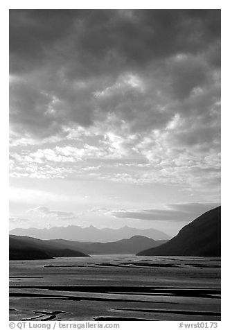 Sky and Copper River. Wrangell-St Elias National Park, Alaska, USA.