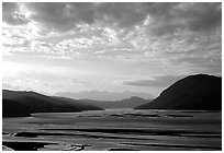 Wide valley with Copper river in the foregroud, Chitina river in the far. Wrangell-St Elias National Park ( black and white)