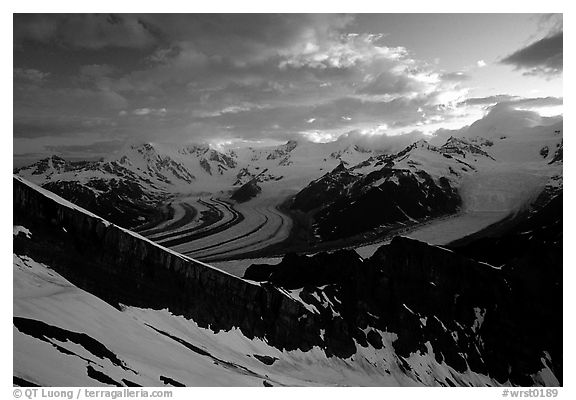 The Wrangell range seen from Donoho Peak, sunrise. Wrangell-St Elias National Park (black and white)