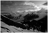 The Wrangell range seen from Mt Donoho, sunrise. Wrangell-St Elias National Park, Alaska, USA. (black and white)