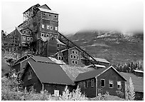 Kennicott historic copper mine and clouds. Wrangell-St Elias National Park, Alaska, USA. (black and white)