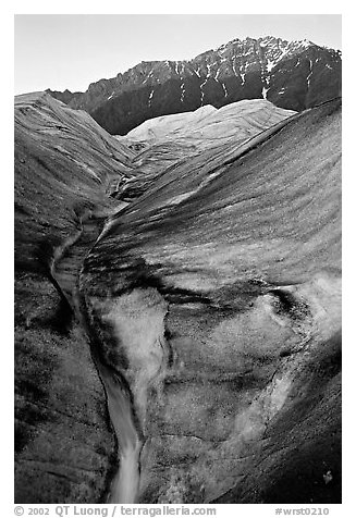 Root Glacier with glacial stream, and mountains. Wrangell-St Elias National Park, Alaska, USA.