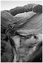 Root Glacier with glacial stream, and mountains. Wrangell-St Elias National Park ( black and white)