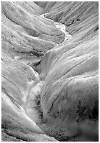 Close-up of glacial stream on Root glacier. Wrangell-St Elias National Park, Alaska, USA. (black and white)