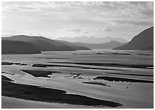 Wide Copper and Chitina rivers. Wrangell-St Elias National Park, Alaska, USA. (black and white)