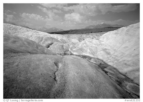 Root Glacier with stream on ice. Wrangell-St Elias National Park, Alaska, USA.