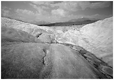 Root Glacier with stream on ice. Wrangell-St Elias National Park, Alaska, USA. (black and white)