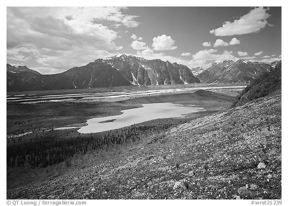 Kennicott Glacier and lake in the distance. Wrangell-St Elias National Park, Alaska, USA.