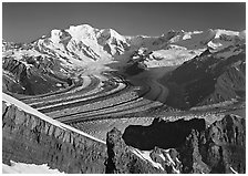 Mt Blackburn and Kennicott glacier seen from Mt Donoho, morning. Wrangell-St Elias National Park ( black and white)