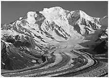 Mt Blackburn and Kennicott glacier seen from Mt Donoho, morning. Wrangell-St Elias National Park ( black and white)