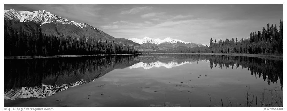 Lake and snowy peaks. Wrangell-St Elias National Park (black and white)