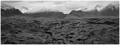 Black glacier. Wrangell-St Elias National Park (Panoramic black and white)