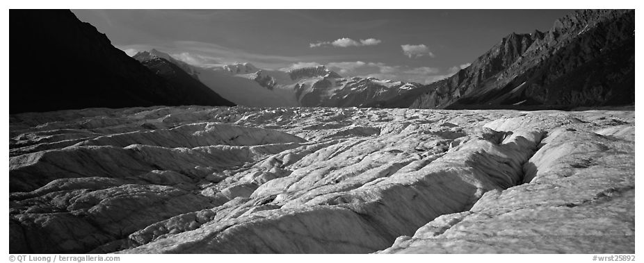 Glacier with crevasses. Wrangell-St Elias National Park (black and white)