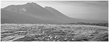 Crevassed glacier and mountains. Wrangell-St Elias National Park (Panoramic black and white)