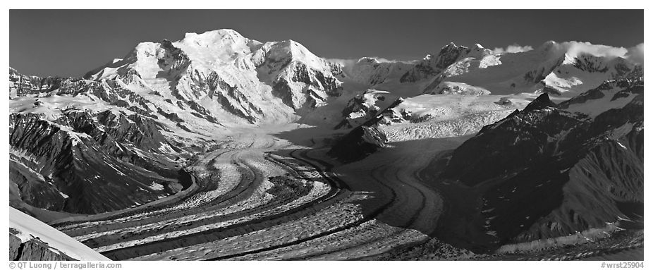 Mt Blackburn and glacier. Wrangell-St Elias National Park (black and white)