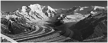 Mt Blackburn and glacier. Wrangell-St Elias National Park (Panoramic black and white)