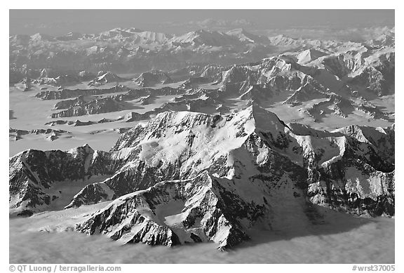 Aerial view of Mt St Elias and Mt Logan. Wrangell-St Elias National Park, Alaska, USA.