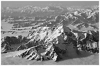 Aerial view of Mt St Elias and Mt Logan. Wrangell-St Elias National Park, Alaska, USA. (black and white)