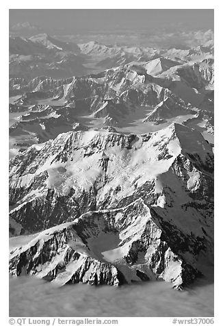 Aerial view of Mount St Elias and Mount Logan. Wrangell-St Elias National Park, Alaska, USA.