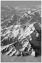 Aerial view of Mount St Elias and Mount Logan. Wrangell-St Elias National Park, Alaska, USA. (black and white)