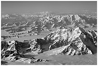 Aerial view of Mount St Elias with Mount Logan in background. Wrangell-St Elias National Park, Alaska, USA. (black and white)