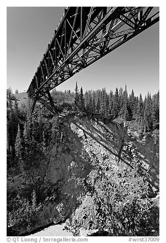 Bridge over Kuskulana canyon and river. Wrangell-St Elias National Park, Alaska, USA.