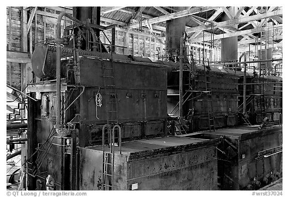 Burners inside the Kennecott power plant. Wrangell-St Elias National Park (black and white)