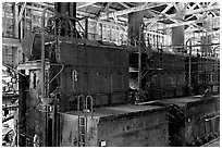 Burners inside the Kennecott power plant. Wrangell-St Elias National Park ( black and white)