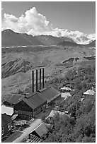 Kennecott power plant, Root Glacier moraines, and Mt Blackburn. Wrangell-St Elias National Park ( black and white)