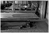 Tour group visiting the Kennecott mill plant. Wrangell-St Elias National Park ( black and white)