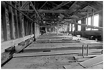 Shaking tables in the Kennecott copper mill. Wrangell-St Elias National Park, Alaska, USA. (black and white)