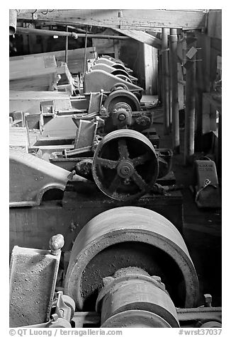 Machinery in the Kennecott concentration plant. Wrangell-St Elias National Park (black and white)