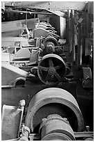 Machinery in the Kennecott concentration plant. Wrangell-St Elias National Park, Alaska, USA. (black and white)