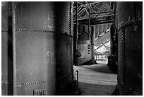 Tanks for Ammonium leeching Kennecott smelting plant. Wrangell-St Elias National Park, Alaska, USA. (black and white)