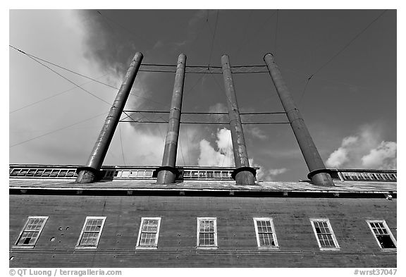 Historic Kennecott power plant and smokestacks. Wrangell-St Elias National Park (black and white)