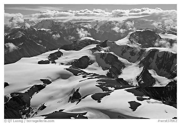 Aerial view of Saint Elias Mountains. Wrangell-St Elias National Park, Alaska, USA.