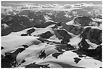 Aerial view of Saint Elias Mountains. Wrangell-St Elias National Park, Alaska, USA. (black and white)