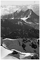 Aerial view of rugged peaks, Saint Elias Mountains. Wrangell-St Elias National Park ( black and white)