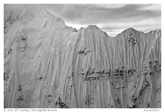 Aerial view of ice wall, University Range. Wrangell-St Elias National Park (black and white)