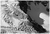 Aerial view of crevasses on steep glacier. Wrangell-St Elias National Park ( black and white)