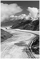 Aerial view of Barnard Glacier. Wrangell-St Elias National Park, Alaska, USA. (black and white)