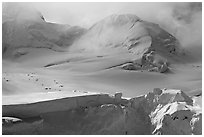 Aerial view of seracs and snowy peak, University Range. Wrangell-St Elias National Park ( black and white)