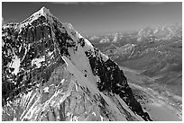 Aerial view of ice-covered peak, University Range. Wrangell-St Elias National Park ( black and white)